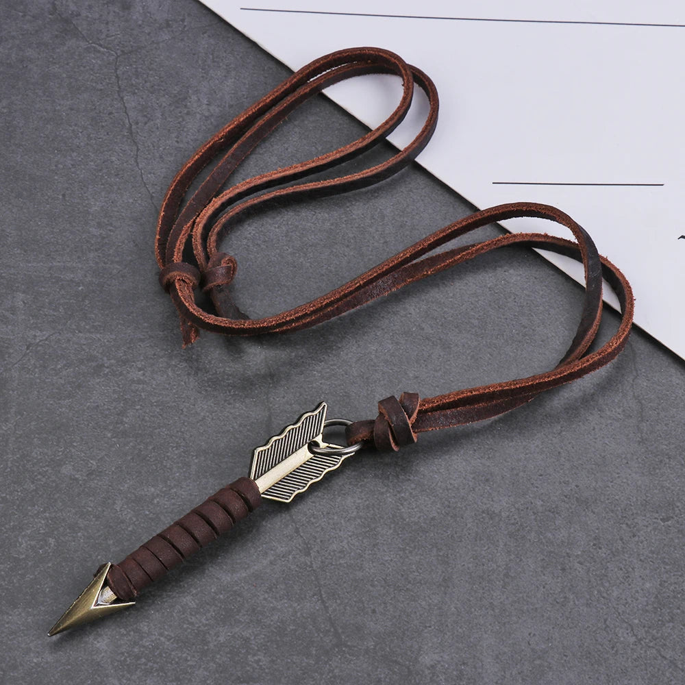 Handmade Vintage Leather Arrow Pendant Necklace
