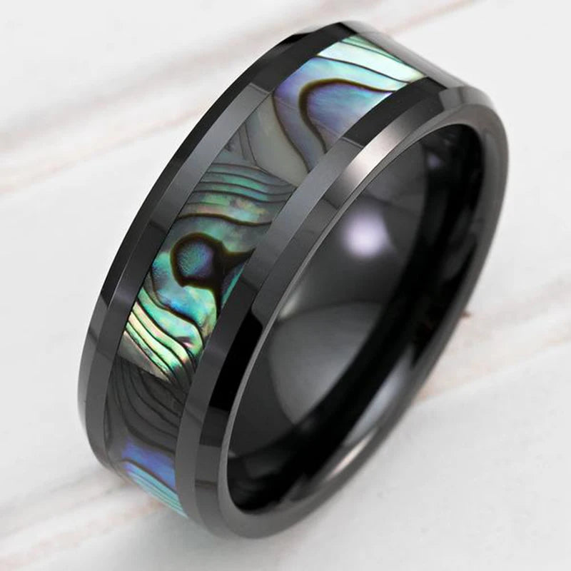 8mm Men's Stainless Steel Abalone Ring - many styles