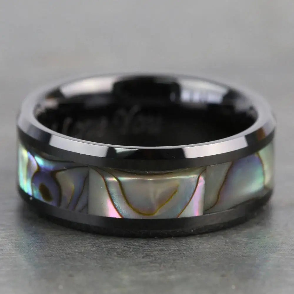 8mm Men's Stainless Steel Abalone Ring - many styles