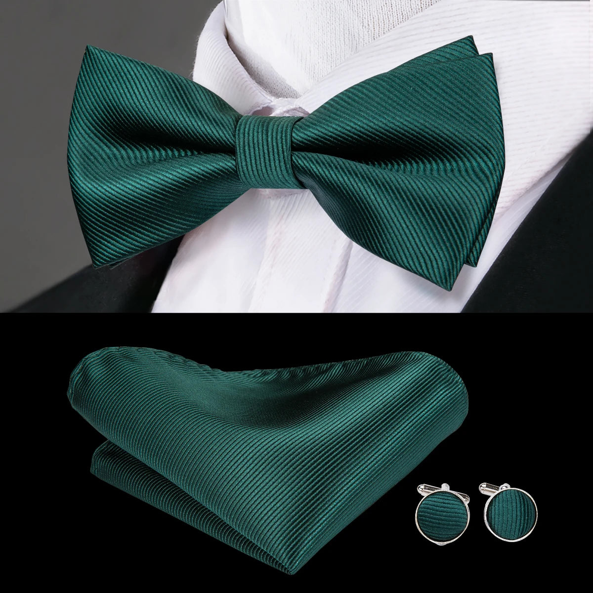 Silk Butterfly Bow Tie Hanky Cufflinks Set