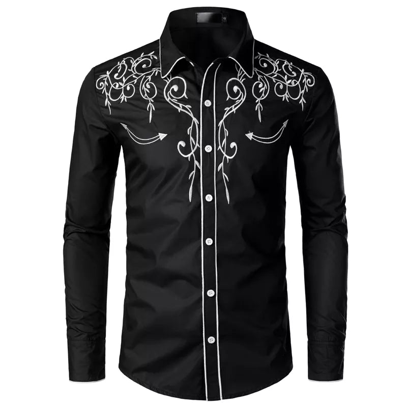 M-3XL Cowboy Embroidered Long Sleeve Shirt - 4 colours