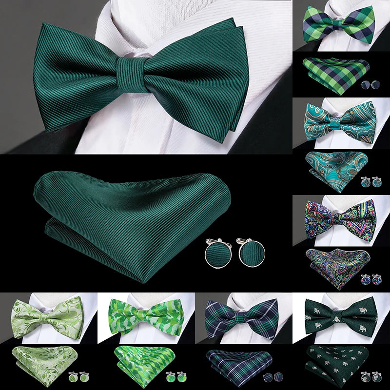 Silk Butterfly Bow Tie Hanky Cufflinks Set