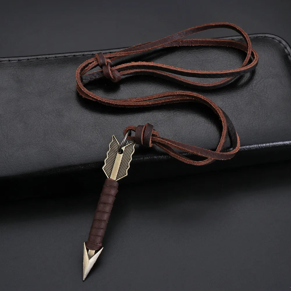 Handmade Vintage Leather Arrow Pendant Necklace