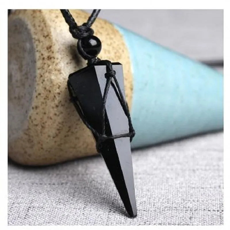 Natural Black Obsidian Pendant Necklace