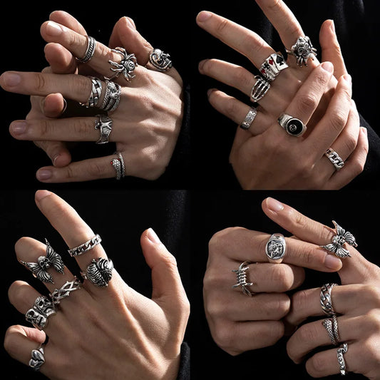 Punk Metal Multi Ring Set