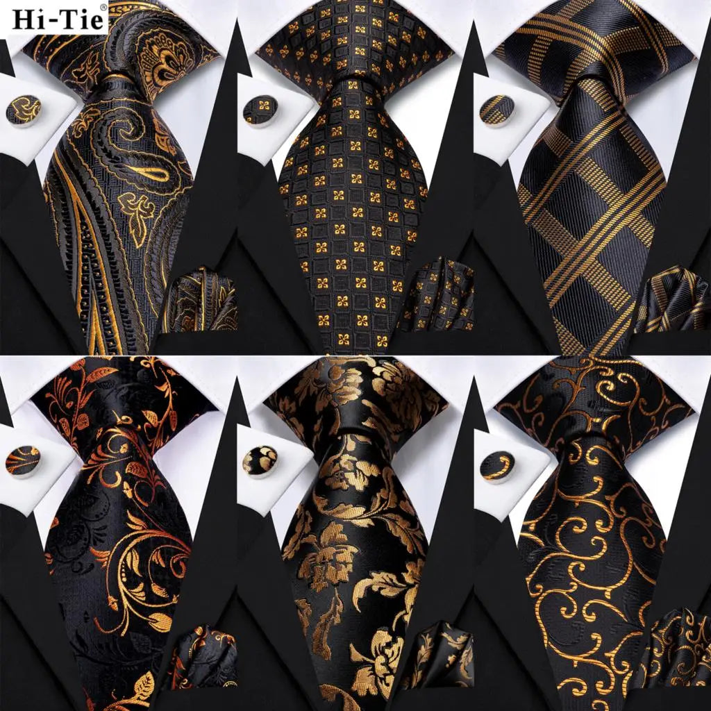 Black Gold Silk Tie Set