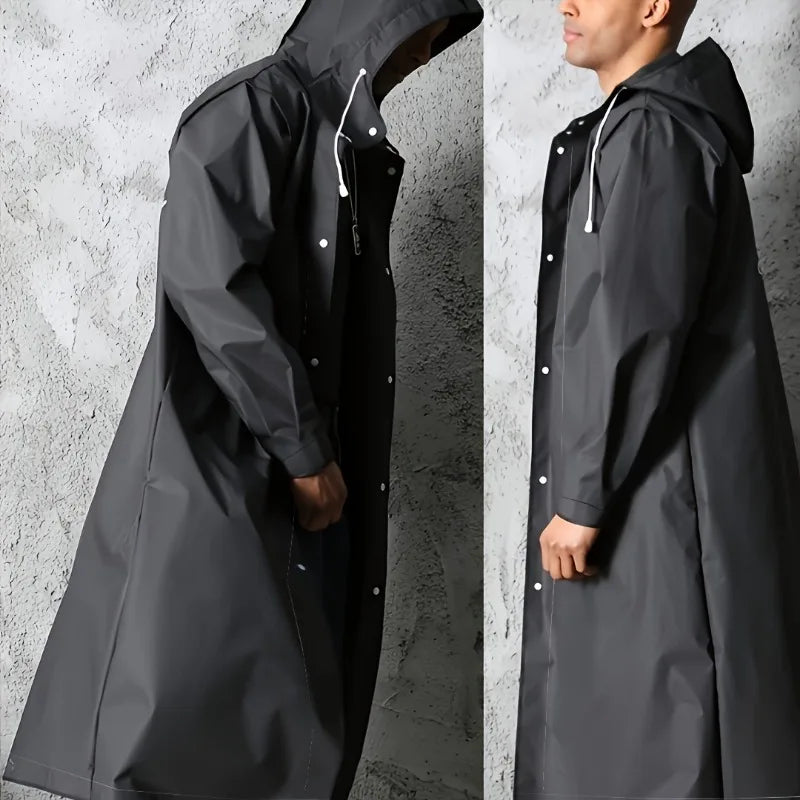 Black Waterproof Long Raincoat