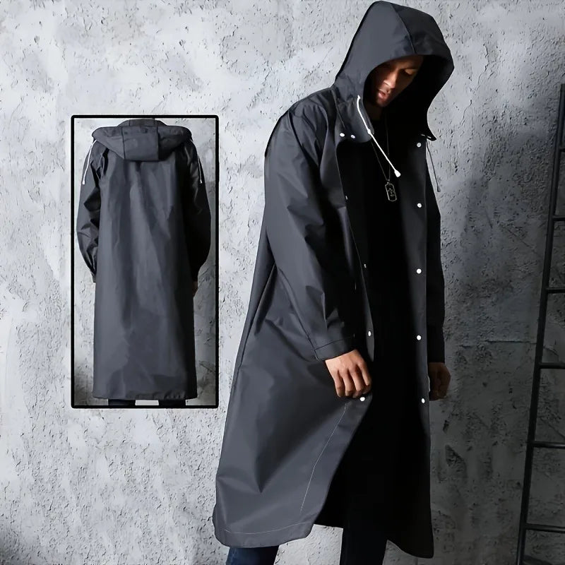 Black Waterproof Long Raincoat