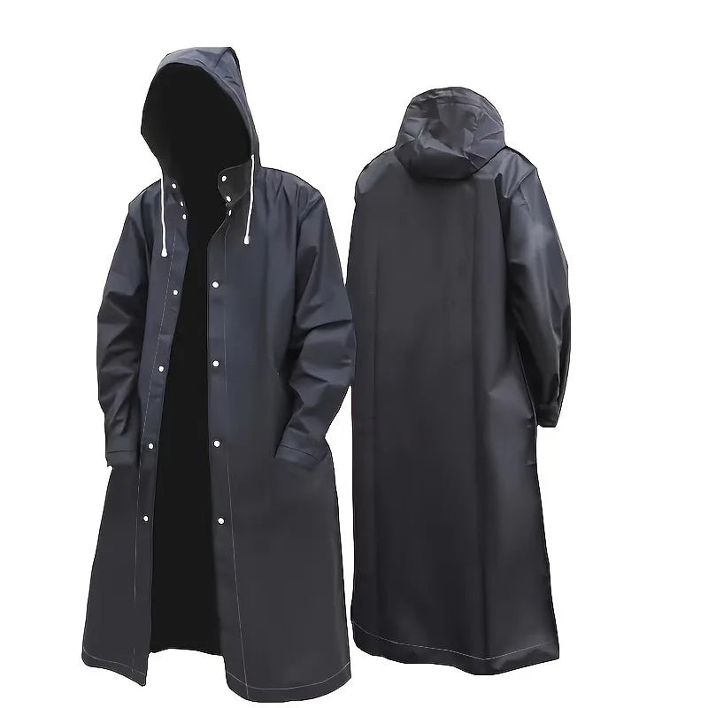 Black Waterproof Long Raincoat