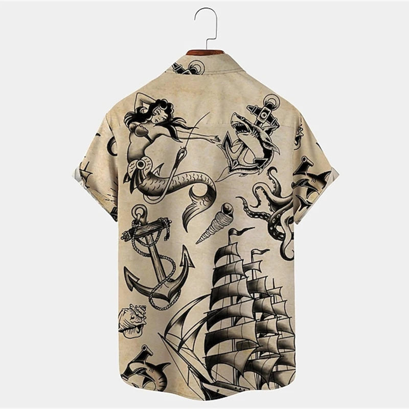 XS-4XL Anchor Print Button Shirts