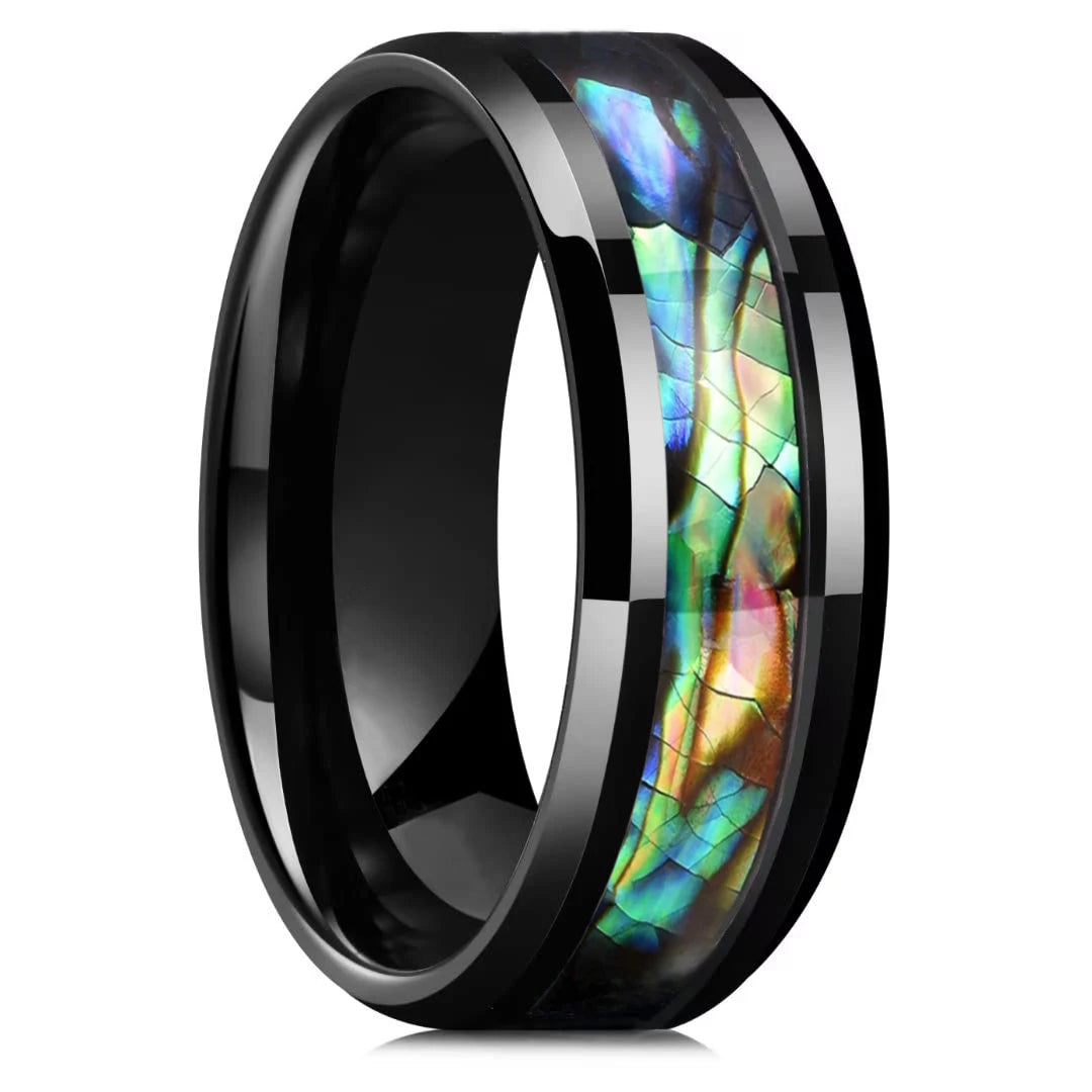 8mm Men's Stainless Steel Abalone Ring - many styles