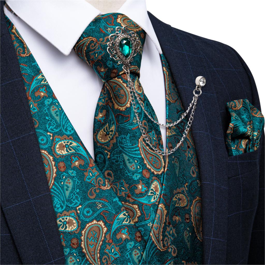 M-4XL 100% Silk Formal Set - Vest , Tie , Pocket Square, Cufflinks Set