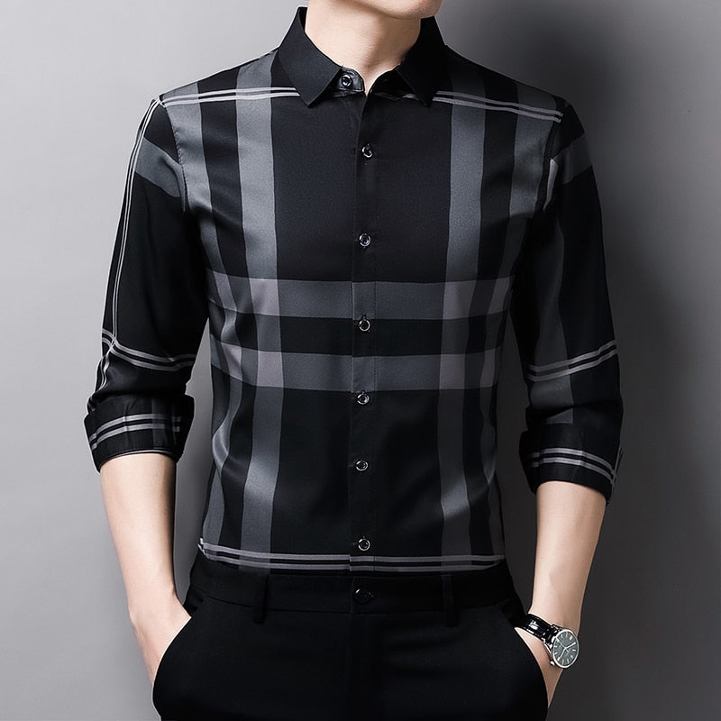 XS-XXL Slim Fit Plaid Dress Shirt - 4 COLOURS