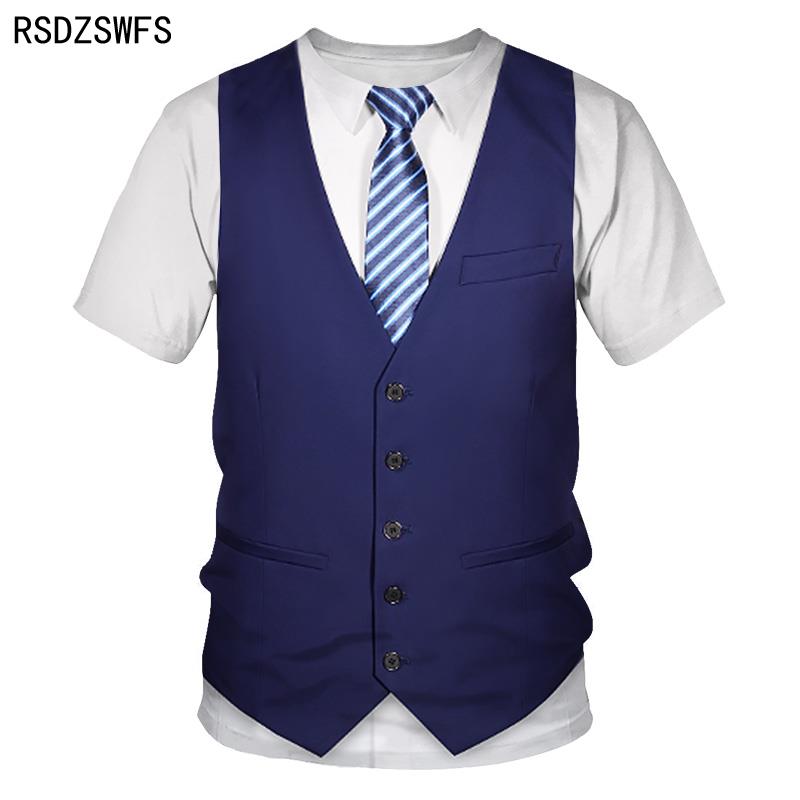 Fake Two Piece Digital Printed Men's Tees Funny Cosplay - 4 colours