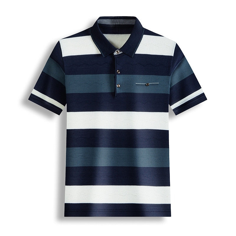 S-XXL Striped Cotton Polo Shirt  - 3 Colour