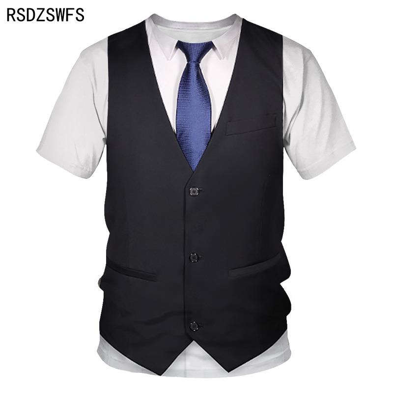 Fake Two Piece Digital Printed Men's Tees Funny Cosplay - 4 colours