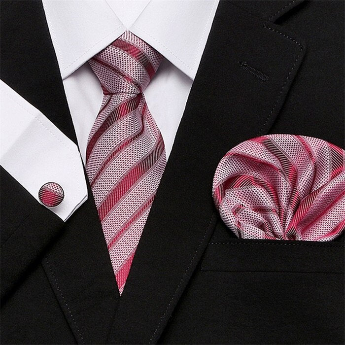 3PC Set Silk Jacquard Tie/Hanky/Cufflink - Many Colours