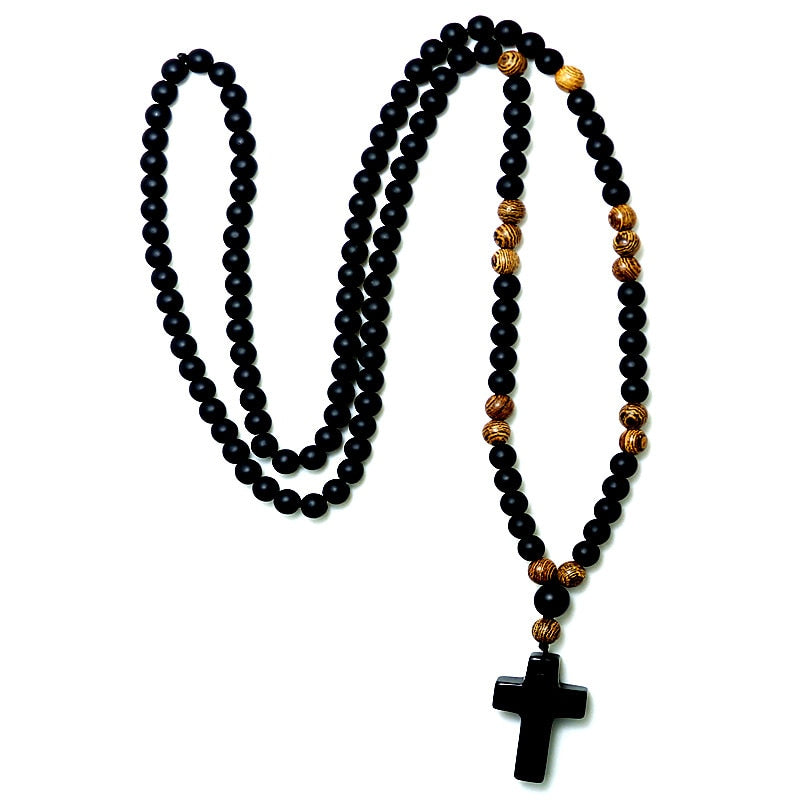 Black stone cross Pendant Necklace