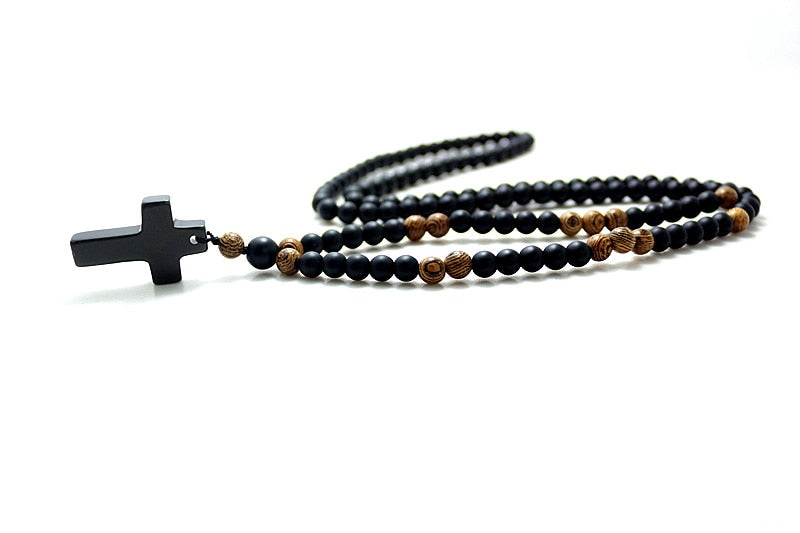 Black stone cross Pendant Necklace