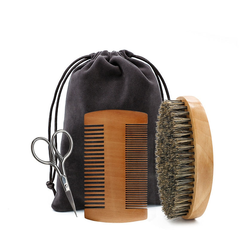 Professional Boar Bristle Beard Brush Set large