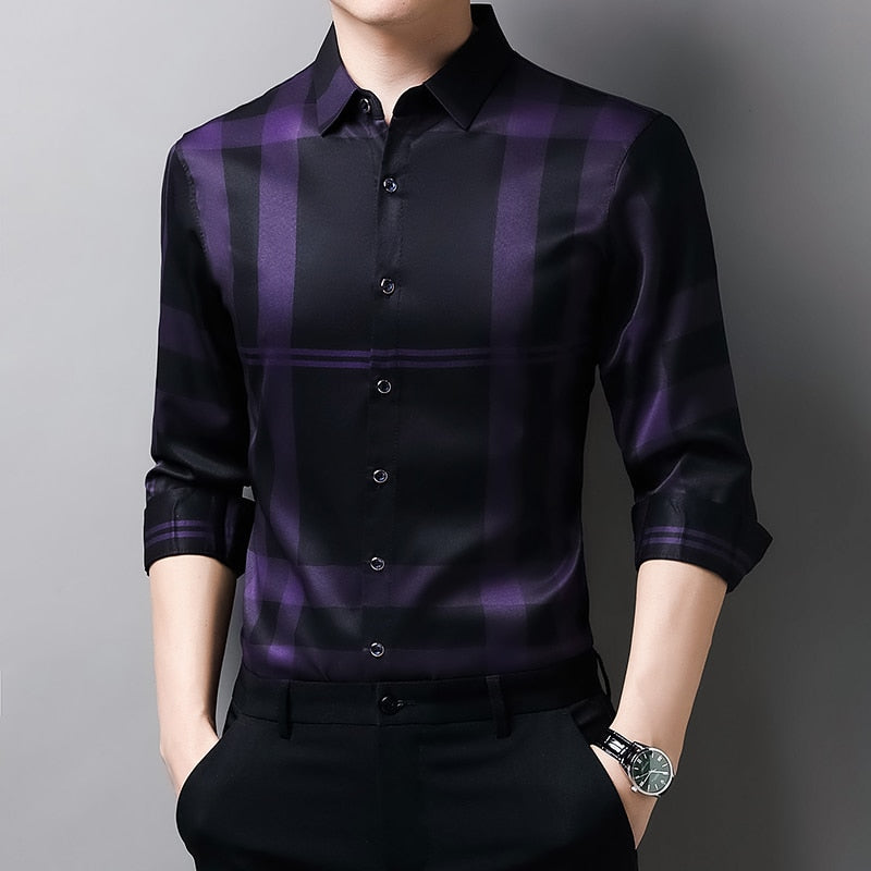 XS-XXL Slim Fit Plaid Dress Shirt - 4 COLOURS