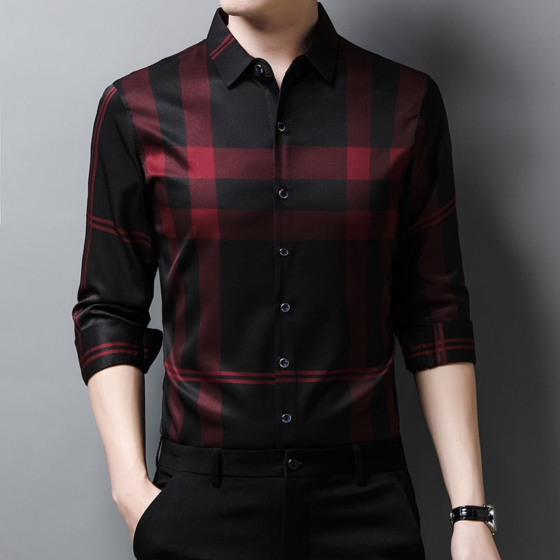 XS-XXL Slim Fit Plaid Dress Shirt - 4 COLOURS