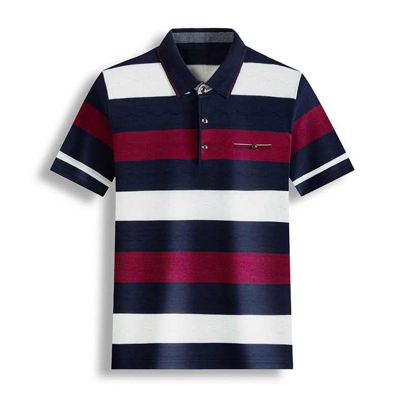 S-XXL Striped Cotton Polo Shirt  - 3 Colour