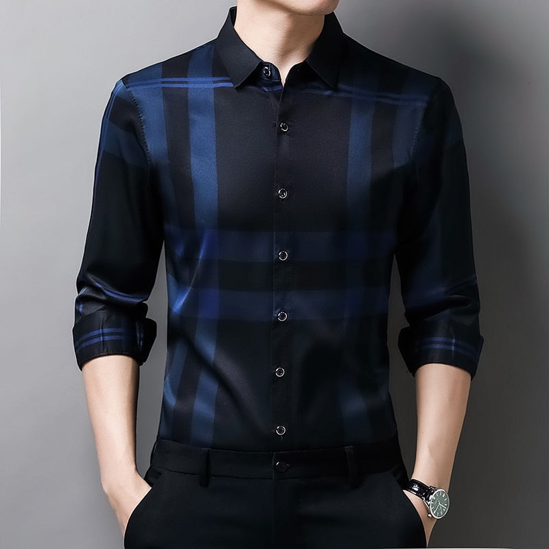 XS-XXL Slim Fit Plaid Dress Shirt - 4 COLOURS