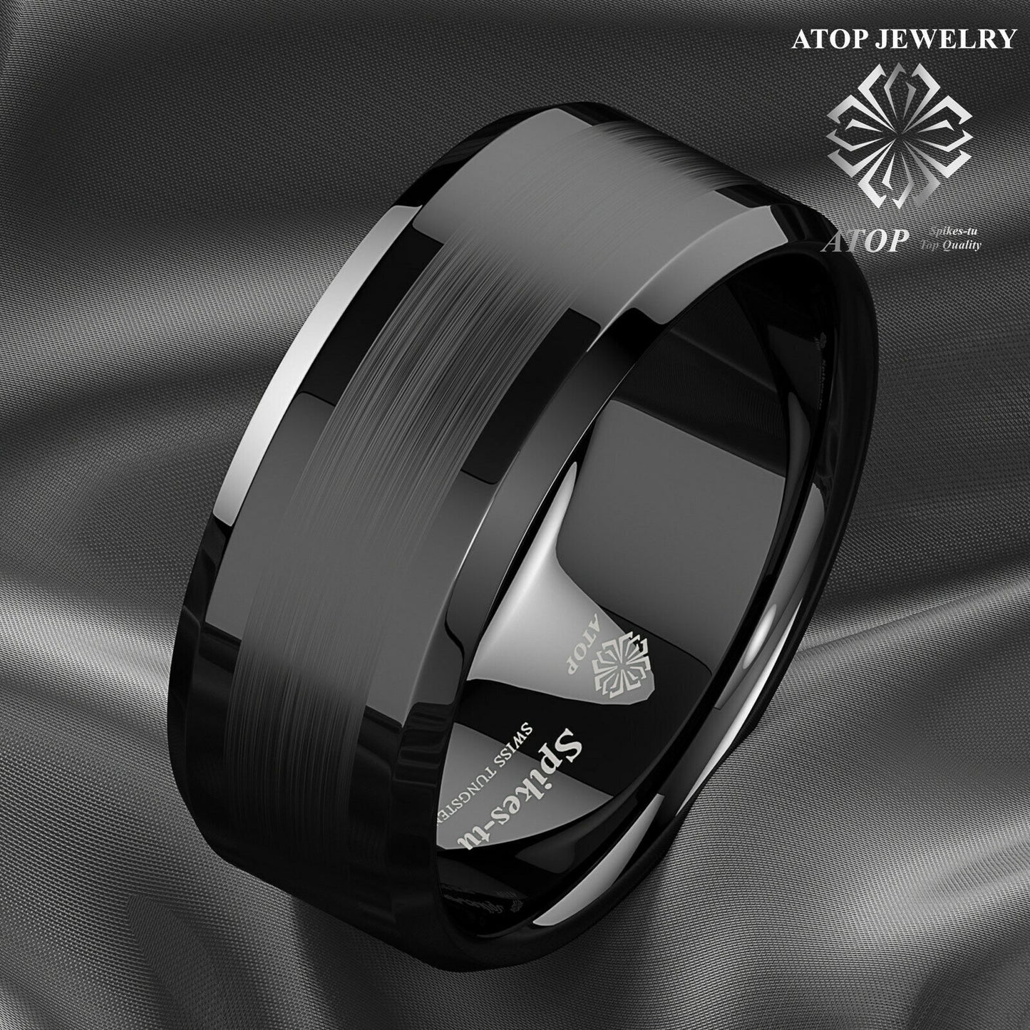 Brushed Centre Black Tungsten Carbide Ring