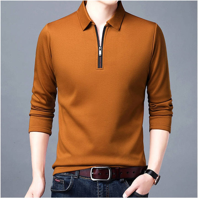 S-XXL Lapel Long-Sleeved Zipper Shirts - 6 COLOURS