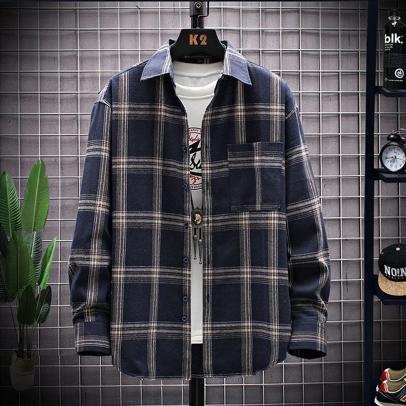 S-4XL Men's Long Sleeve Plaid Shirt - 6 colours