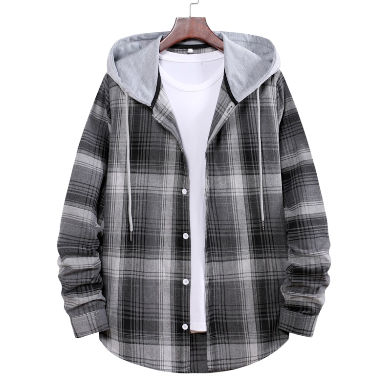 M-4XL Plaid Hooded Flannel Shirt - 11 COLOURS