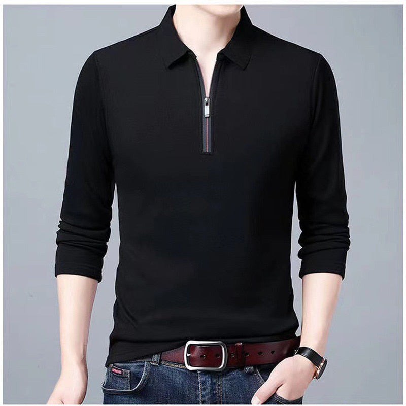 S-XXL Lapel Long-Sleeved Zipper Shirts - 6 COLOURS