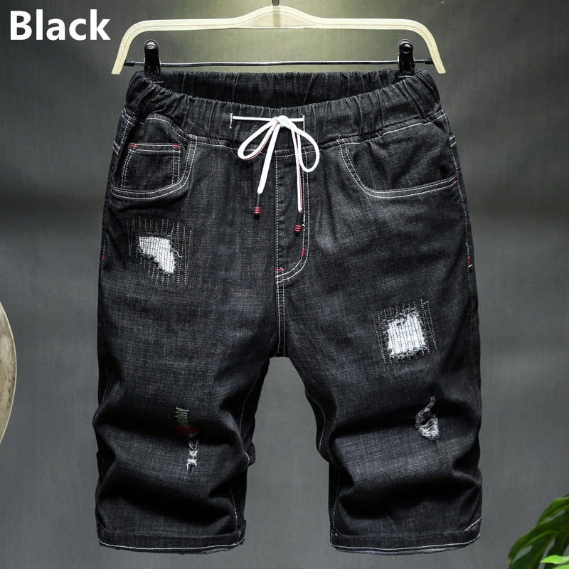 M-10XL Elastic Waist Distressed Jeans Shorts - 2 colours
