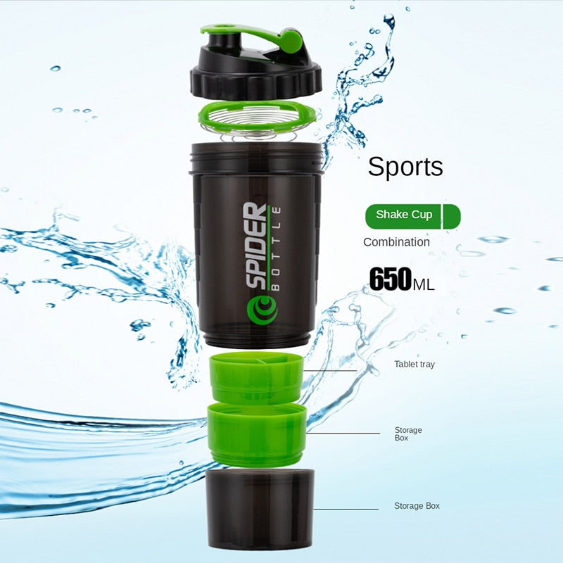 3 Layer Shaker Protein Powder Bottle - 7 colours