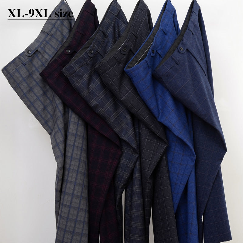 S-6XL Men's Check Suit Pants -  7Color
